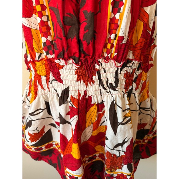 Ashley‎ Stewart 2X Tunic Top Red Floral Tie Neck Short Sleeve Blouse Fall Boho - Picture 4 of 8